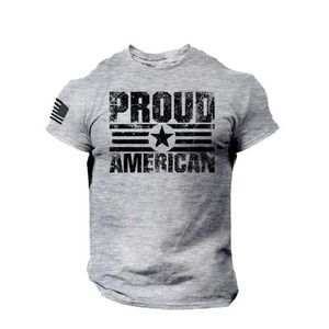 Proud American USA Flag Distressed Men T Shirt Patriotic Cotton Tee Grey